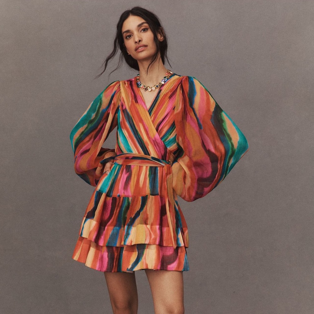 BHLDN Esme v-neck Long-Sleeve Wrap Mini Dress